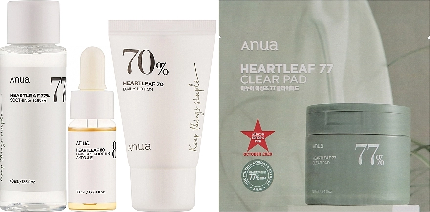 Заспокійливий набір для обличчя з хайттюйнією - ANUA Heartleaf Soothing Trial 4-Step Kit, (toner/40ml + pad/2pcs + ser/10ml + lot/20ml) - фото N2