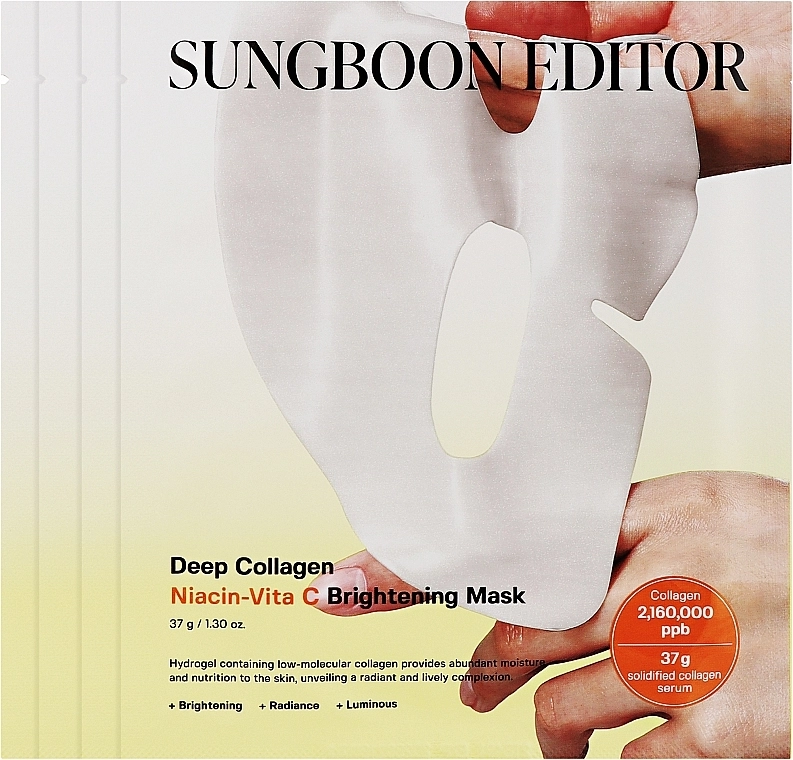 Освітлююча гідрогелева маска для обличчя - SUNGBOON EDITOR Deep Collagen Niacin Vita C Brightening Mask, *PACK* (4шт х 37 г) - фото N1