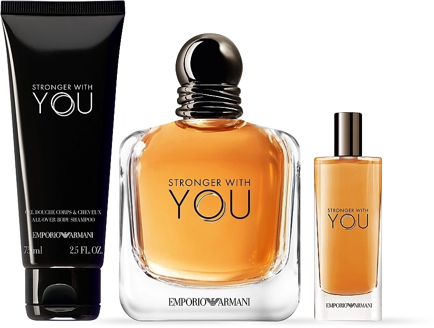 Парфумований набір чоловічий - Giorgio Armani Stronger With You, Туалетна вода 100 мл + Туалетна вода 15 мл + Гель для душа 75 мл - фото N2
