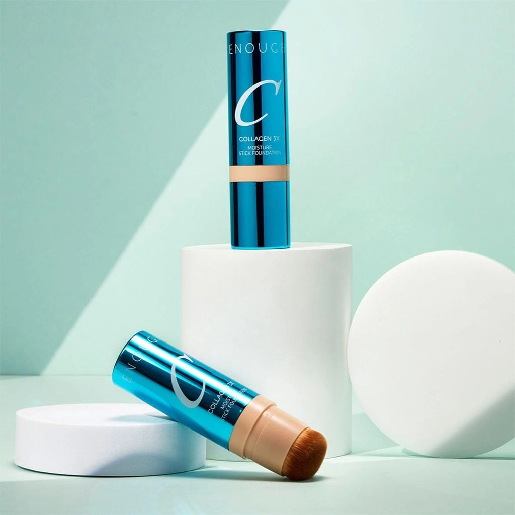 Тональный крем-стик с кисточкой - Enough Collagen 3X Moisture Stick Foundation SPF50+ PA++++, Тон 21N, 14 г - фото N5