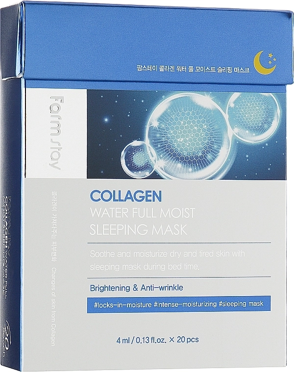 Нічна зволожувальна маска для обличчя з колагеном - FarmStay Collagen Water Full Moist Sleeping Mask, 20 шт * 4 мл - фото N4