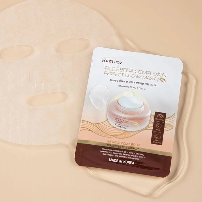 Тканинна маска з рисом та біфідобактеріями - FarmStay Rice & Bifida Cream Mask, 23 мл, 1 шт - фото N2