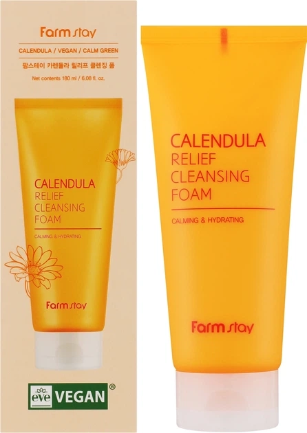 Пінка для вмивання заспокійлива з екстрактом календули - FarmStay Calendula Relief Cleansing Foam, 180ml - фото N2