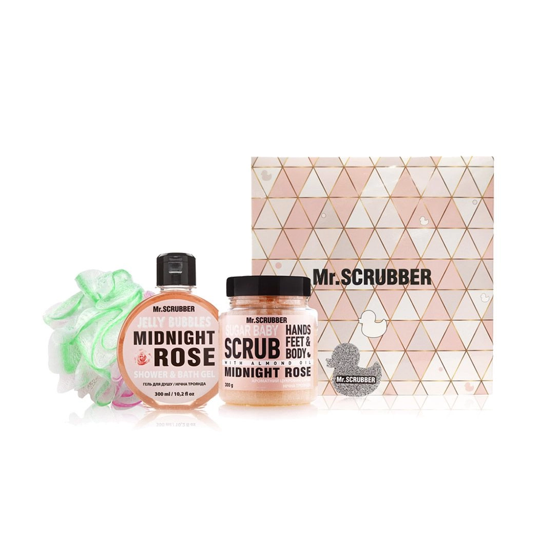 Mr.Scrubber Набор Midnight Rose (сахарный скраб, 300 г + гель для душа, 300 мл + мочалка) - фото N1
