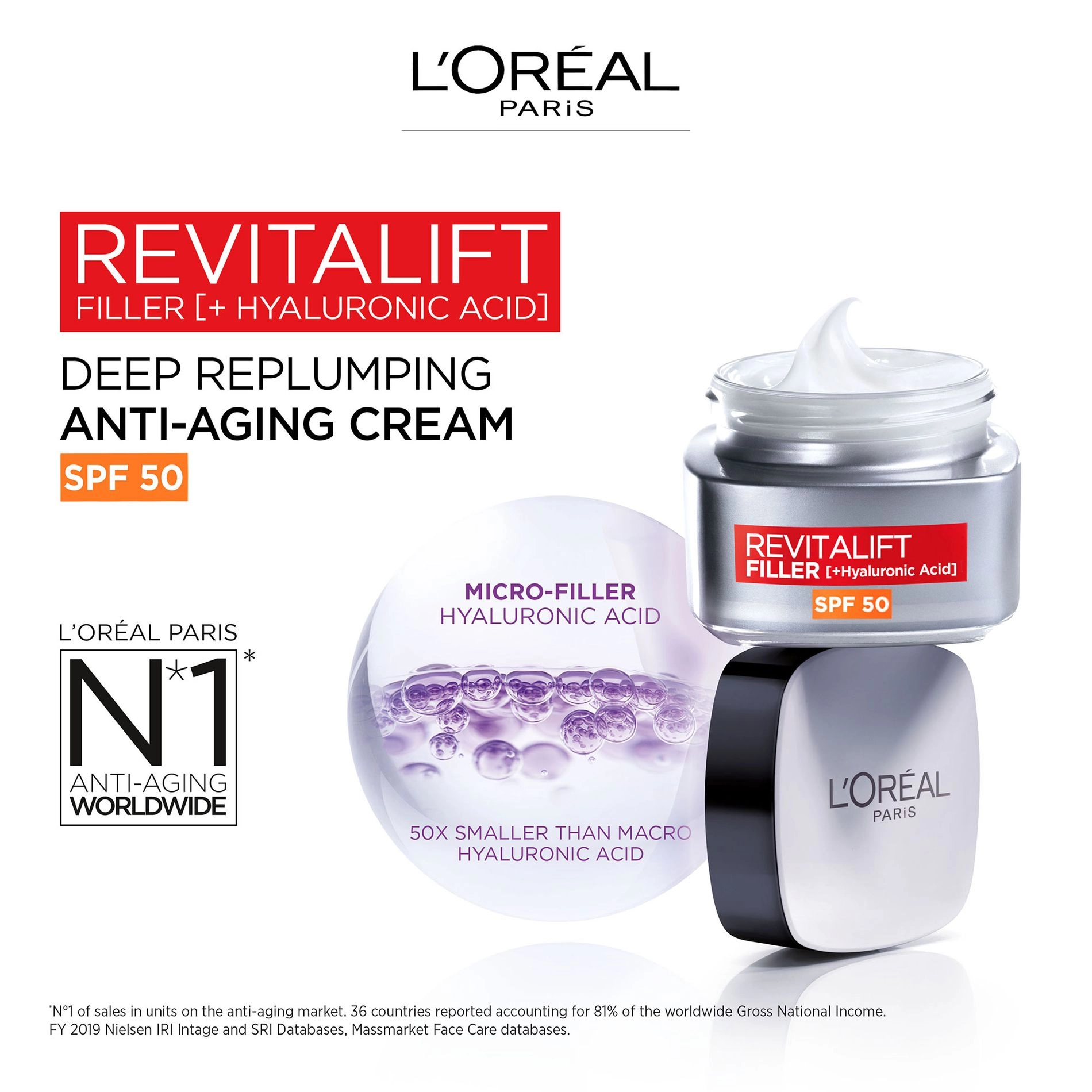 L’Oreal Paris Дневной крем-уход для лица L'Oreal Paris Revitalift Filler (HA) Deep Replumping Anti-Ageing Cream, SPF 50, 50 мл - фото N8
