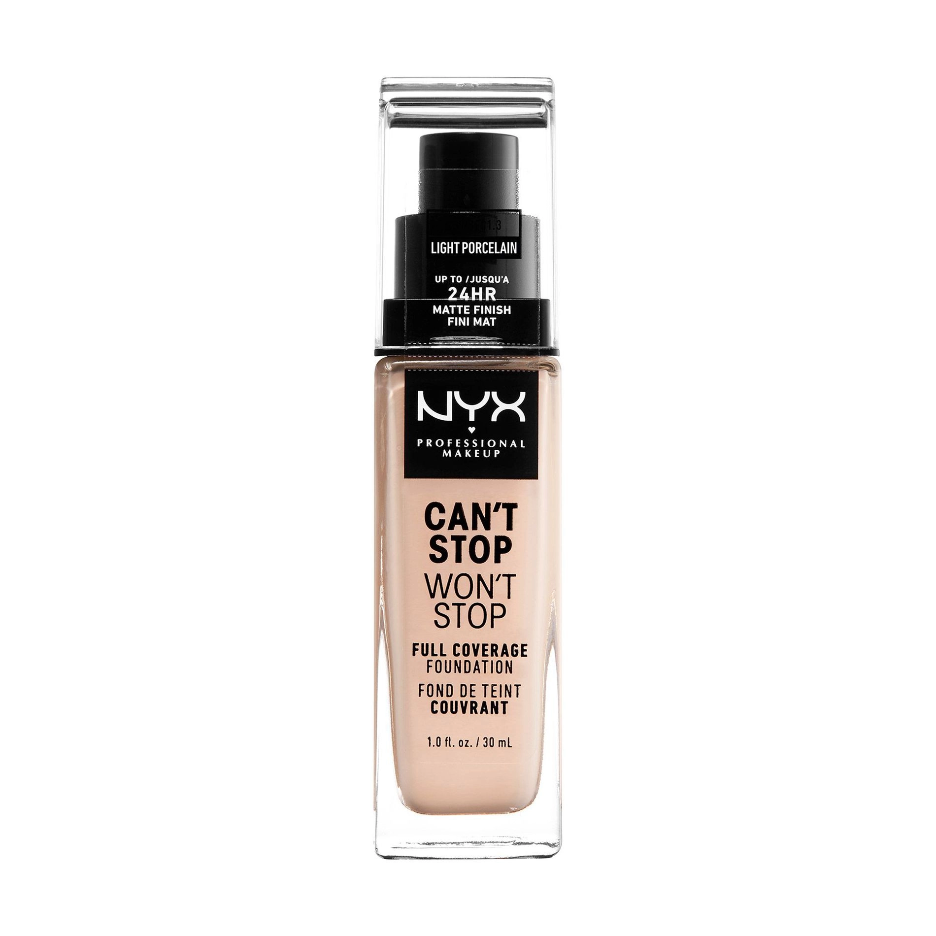 NYX Professional Makeup Тональна основа Can't Stop Won't Stop Full Coverage Foundation, водостійка, 1.3 Light Porcelain, 30 мл - фото N1