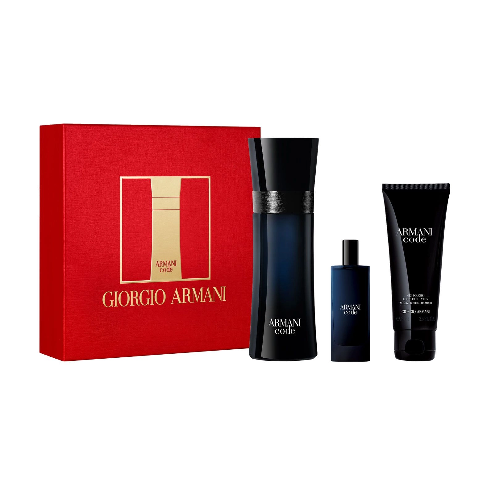 Giorgio Armani Парфумований набір чоловічий Armani Code (туалетна вода, 75 мл + туалетна вода, 15 мл + гель для душу, 75 мл) - фото N1