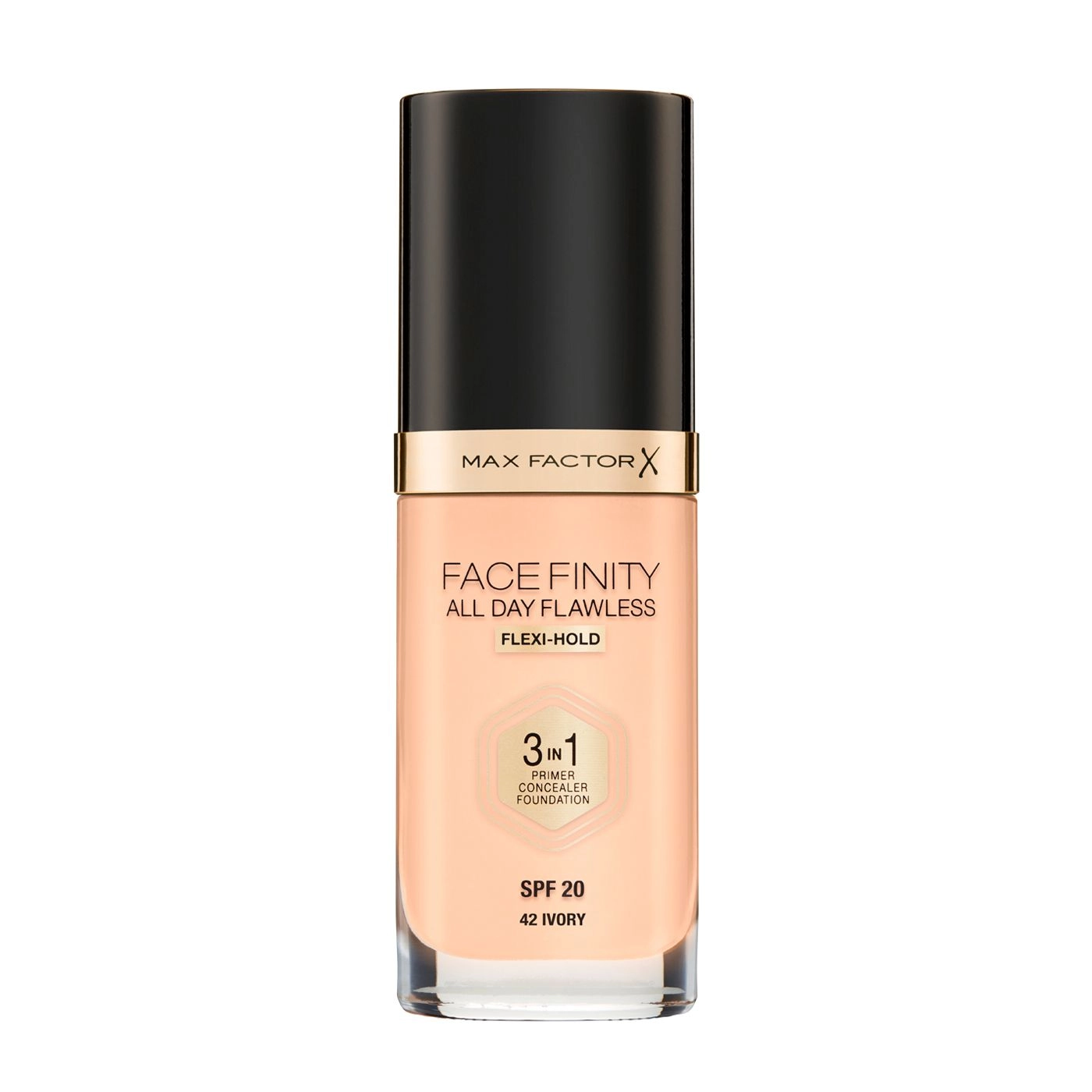 Max Factor Тональна основа для обличчя Facefinity All Day Flawless 3 in 1, SPF 20, 42 Ivory, 30 мл - фото N1
