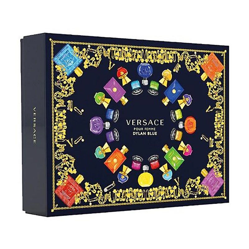 Versace Парфюмированный набор женский Pour Femme Dylan Blue (парфюмированная вода, 100 мл + парфюмированная вода, 5 мл + гель для душа, 100 мл + лосьон, 100 мл) - фото N3