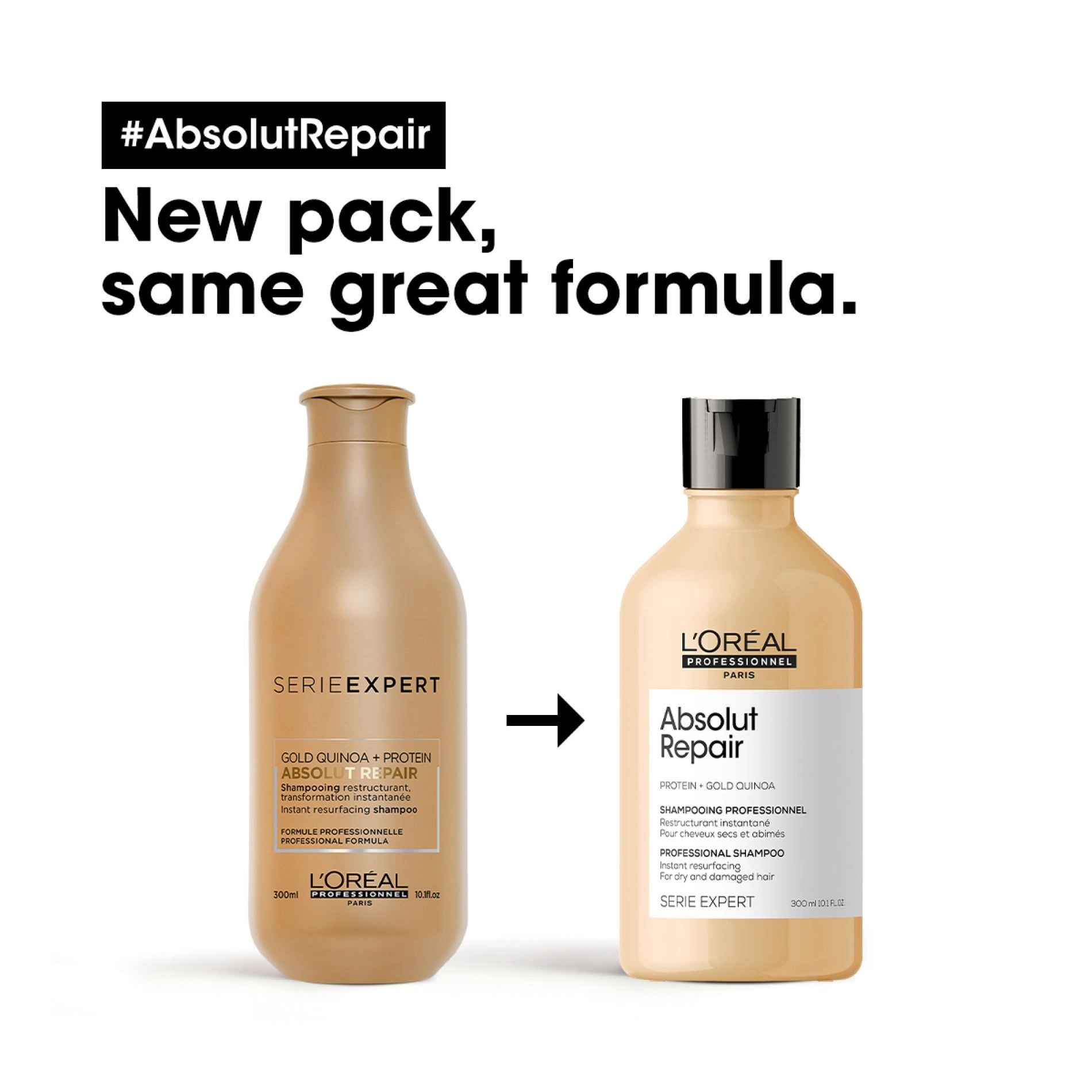 L'Oreal Professionnel Шампунь для інтенсивного відновлення пошкодженого волосся Serie Expert Absolut Repair Gold Quinoa + Protein Shampoo - фото N3