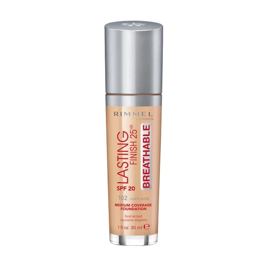 Rimmel Тональна основа стійка Lasting Finish 25h Breathable Foundation SPF 20, 102 Light Nude, 30 мл - фото N1