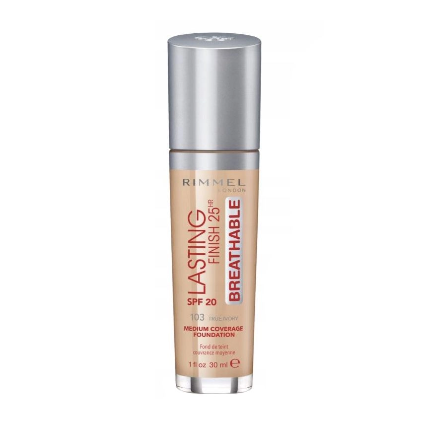 Rimmel Тональна основа стійка Lasting Finish 25h Breathable Foundation SPF 20, 103 True Ivory, 30 мл - фото N1