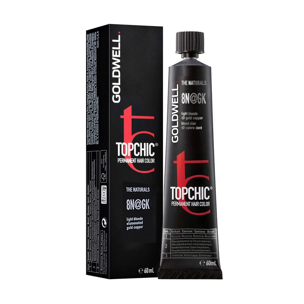 Стійка професійна фарба для волосся - Goldwell Topchic Permanent Hair Color 8N@KK Light Blonde @ Intense Copper, 60 мл - фото N1