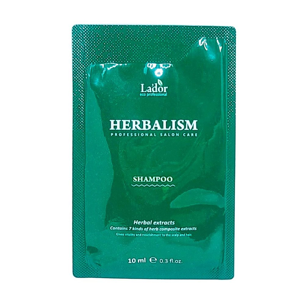 Шампунь против выпадения волос для чувствительной кожи головы с травяными экстрактами и аминокислотами - La'dor Herbalism Shampoo, 10 мл - фото N3