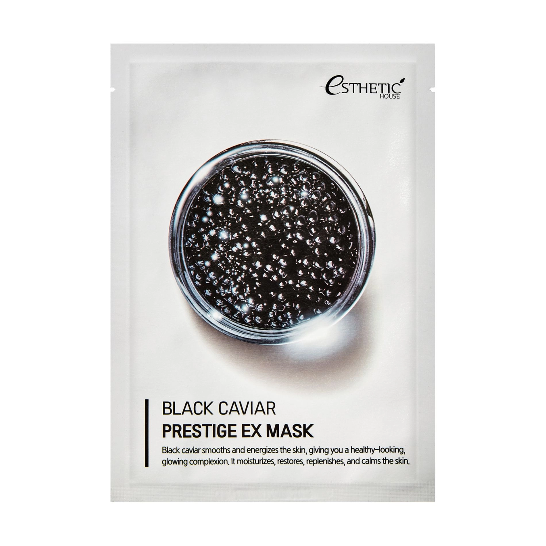 Esthetic House Антивікова тканинна маска для обличчя Black Caviar Prestige EX Mask на основі екстракту чорної ікри, 25 мл - фото N1