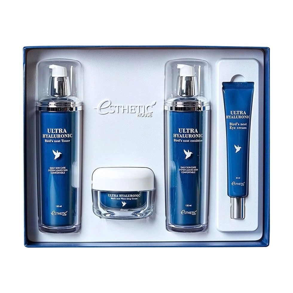 Esthetic House Набір Ultra Hyaluronic Acid Bird's Nest Skin Care Set (тонер для обличчя, 130 мл + емульсія для обличчя, 130 мл + крем для обличчя, 50 мл + крем для повік, 30 мл) - фото N2