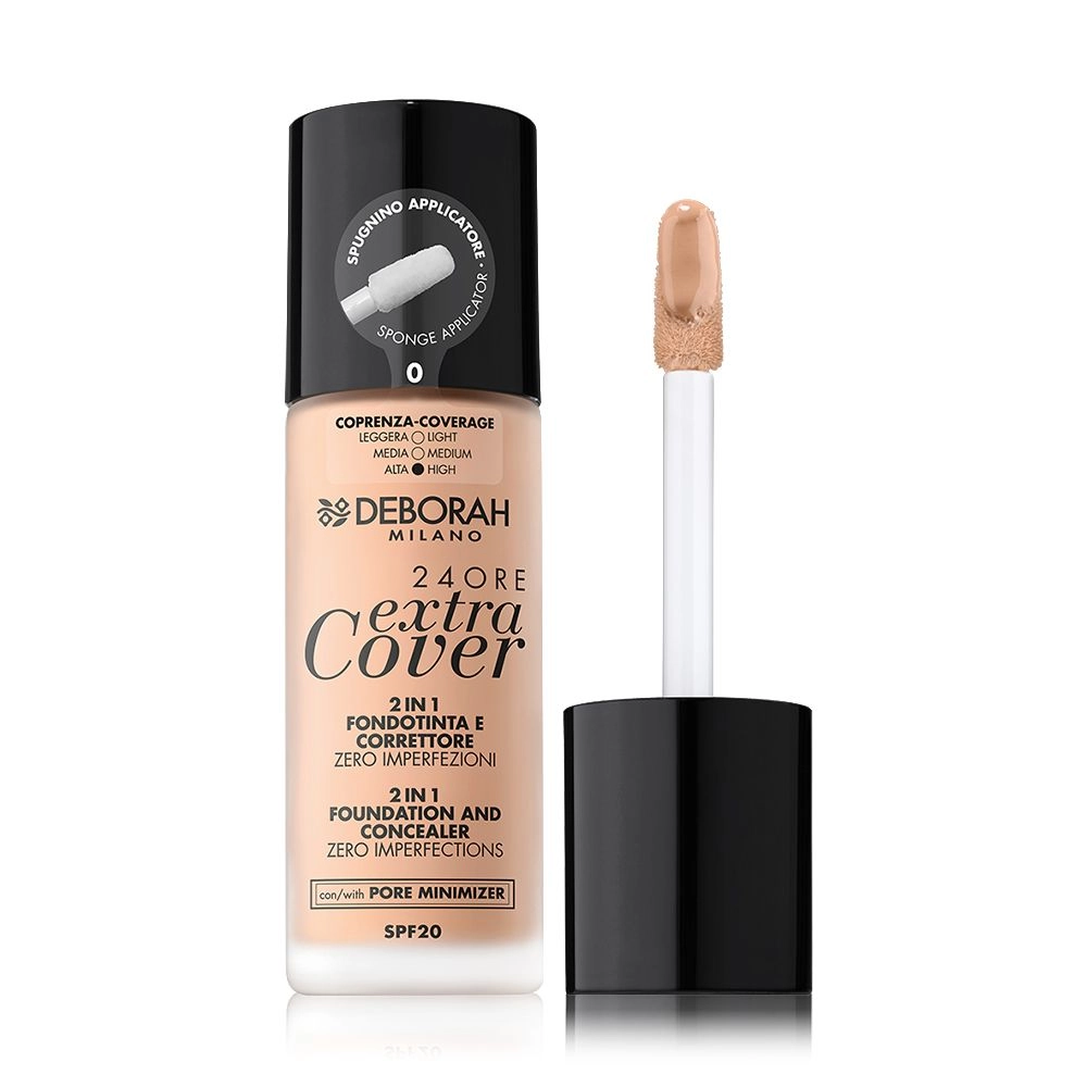 Deborah Тональная основа для лица 24Ore Extra Cover Foundation SPF 20, 30 мл - фото N1