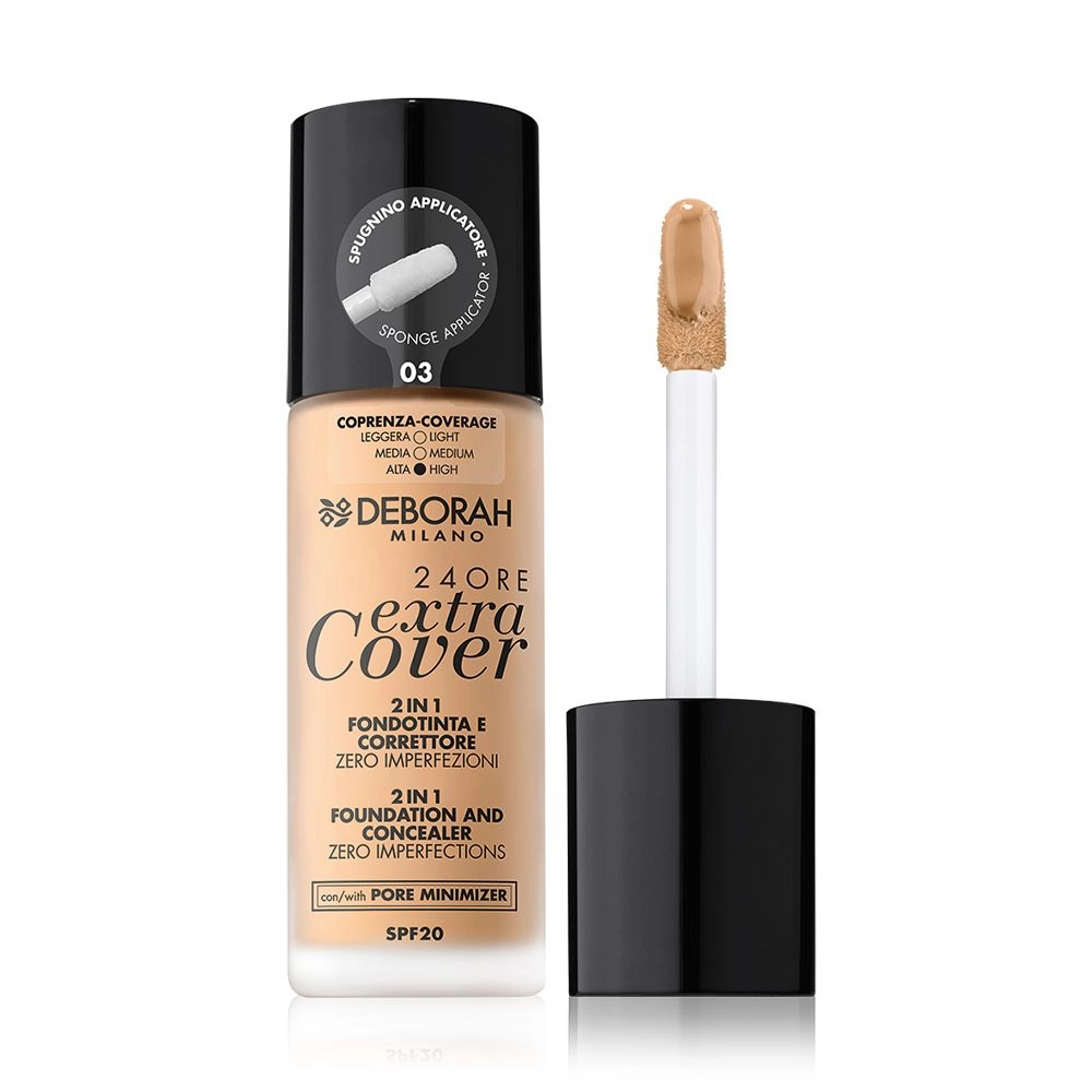 Deborah Тональна основа для обличчя 24Ore Extra Cover Foundation SPF 20 03, 30 мл - фото N1