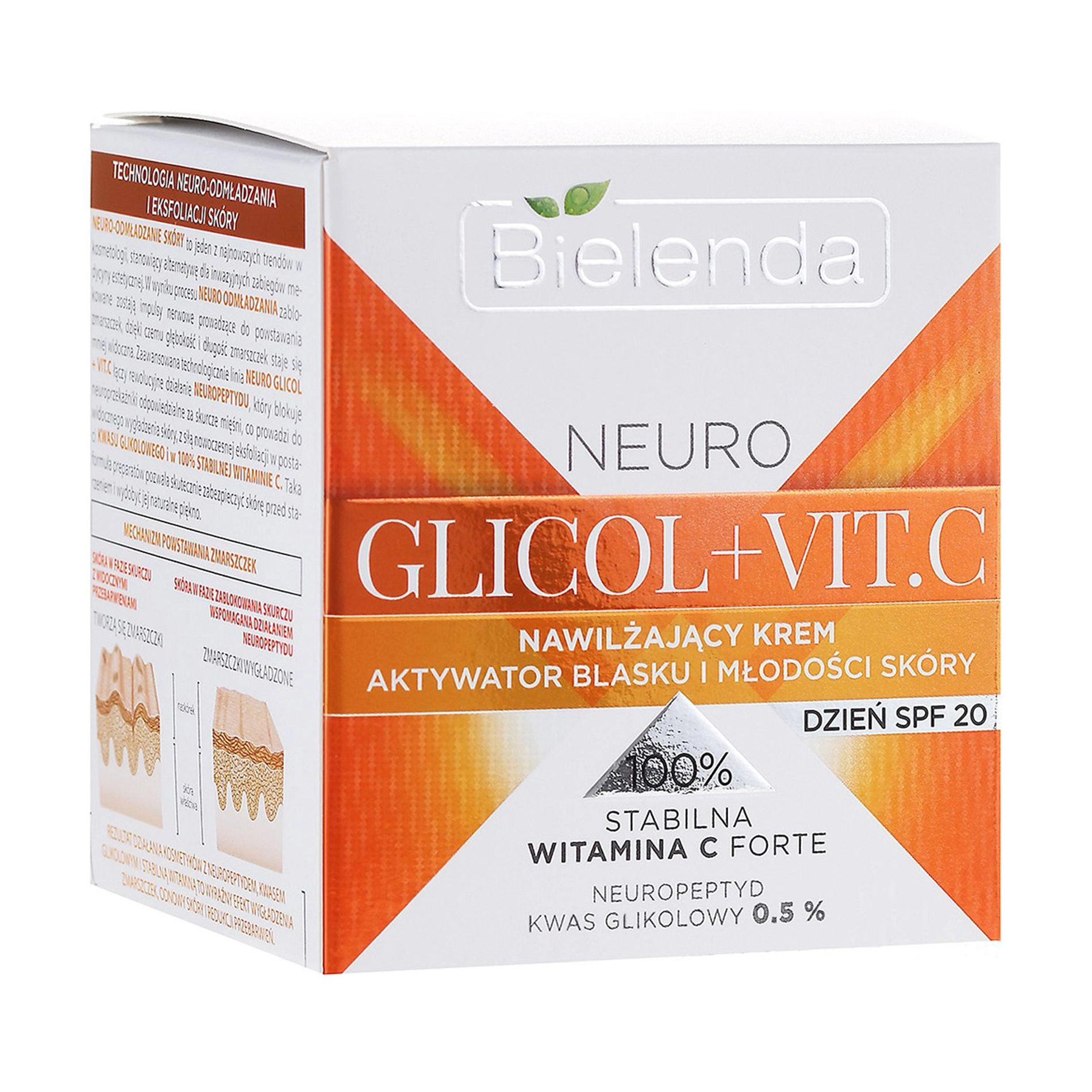 Bielenda Крем для лица NEURO GLICOL + VIT C Увлажняющий активатор блеска и молодости кожи SPF 20 дня, 50мл - фото N1