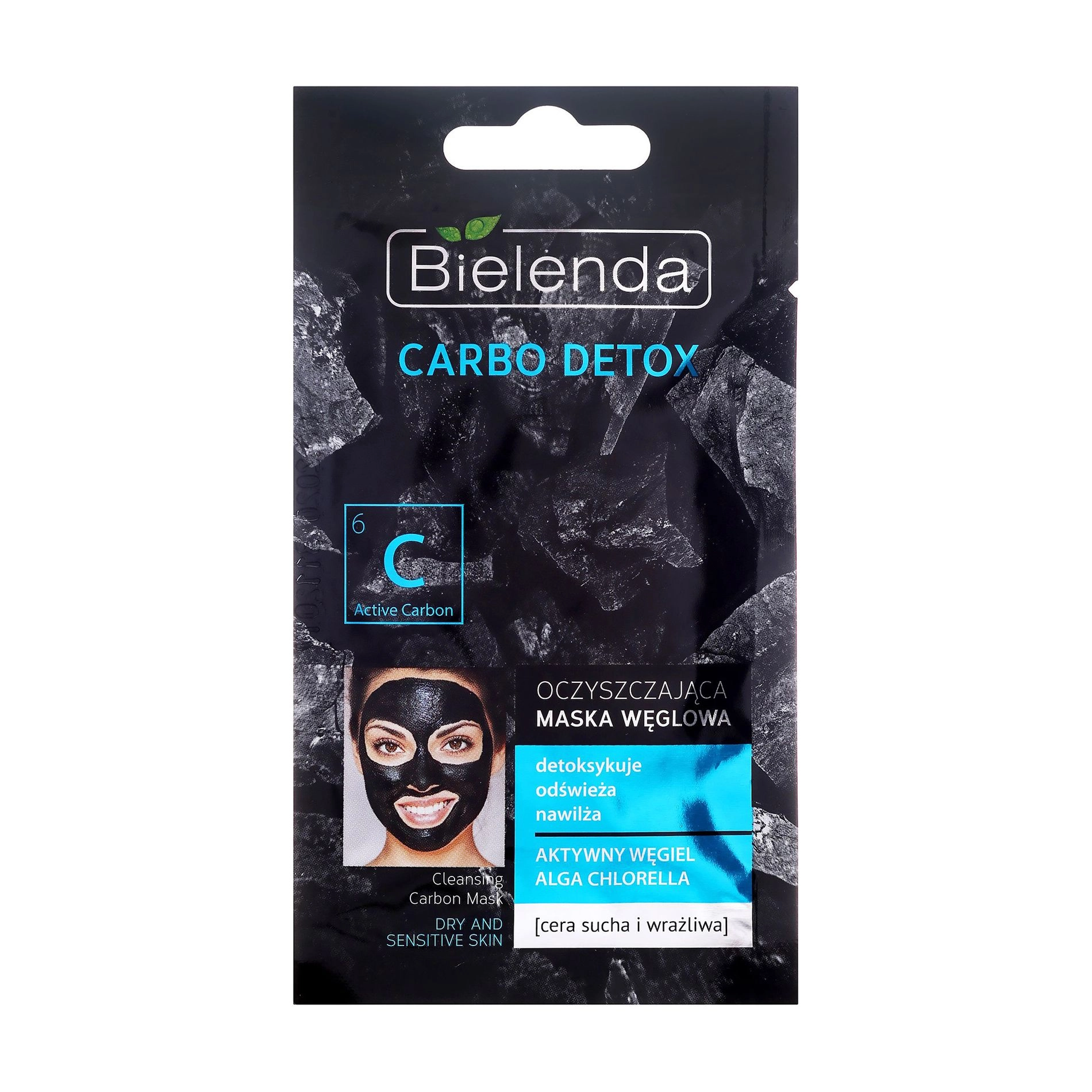 Bielenda Маска для обличчя очищуюча CARBO DETOX із активованим вугіллям для сухої і чутливої шкіри, 8г - фото N1