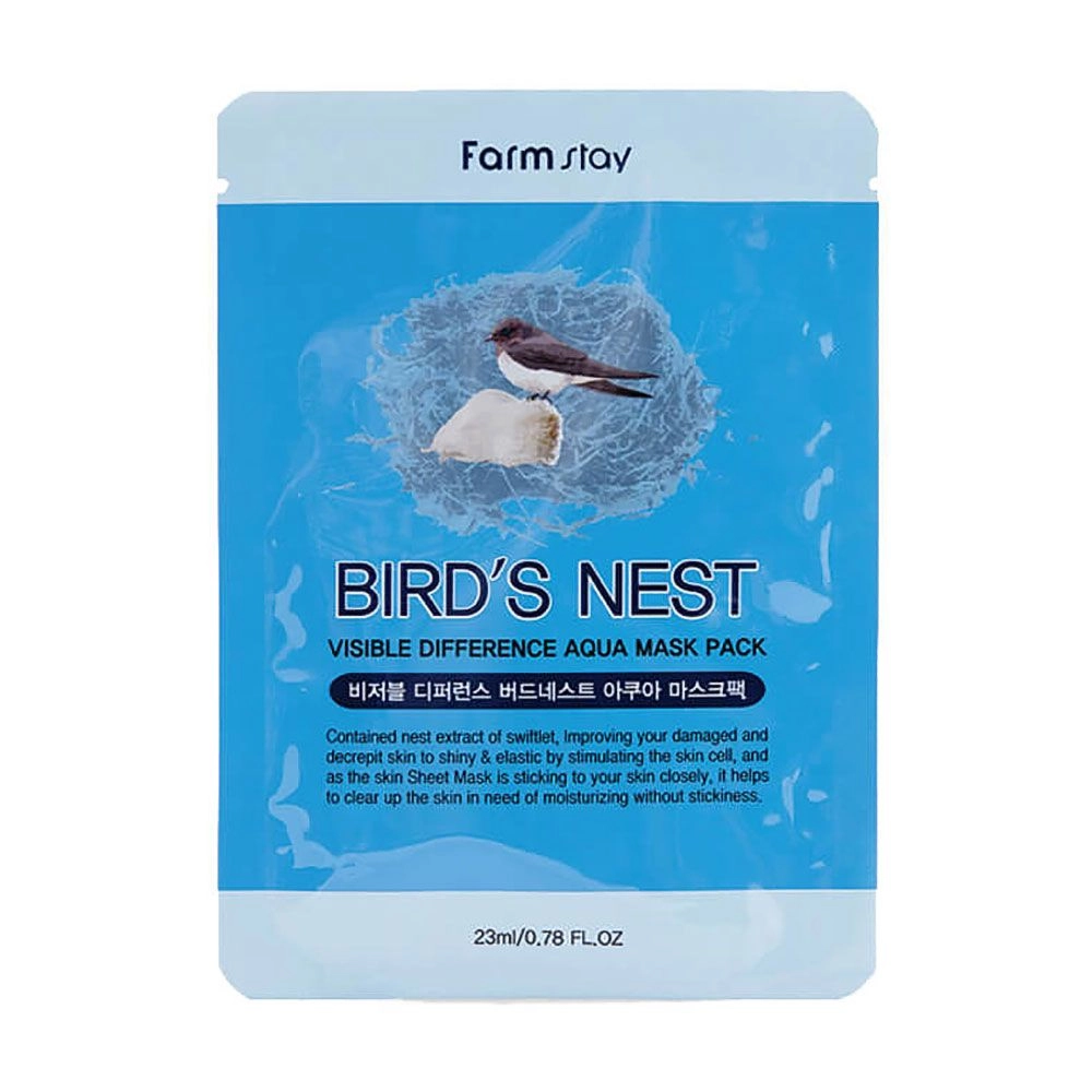 Тканевая маска для обличчя с экстрактом ласточкиного гнезда - FarmStay Visible Difference Birds Nest Aqua Mask Pack, 23 мл, 1 шт - фото N3