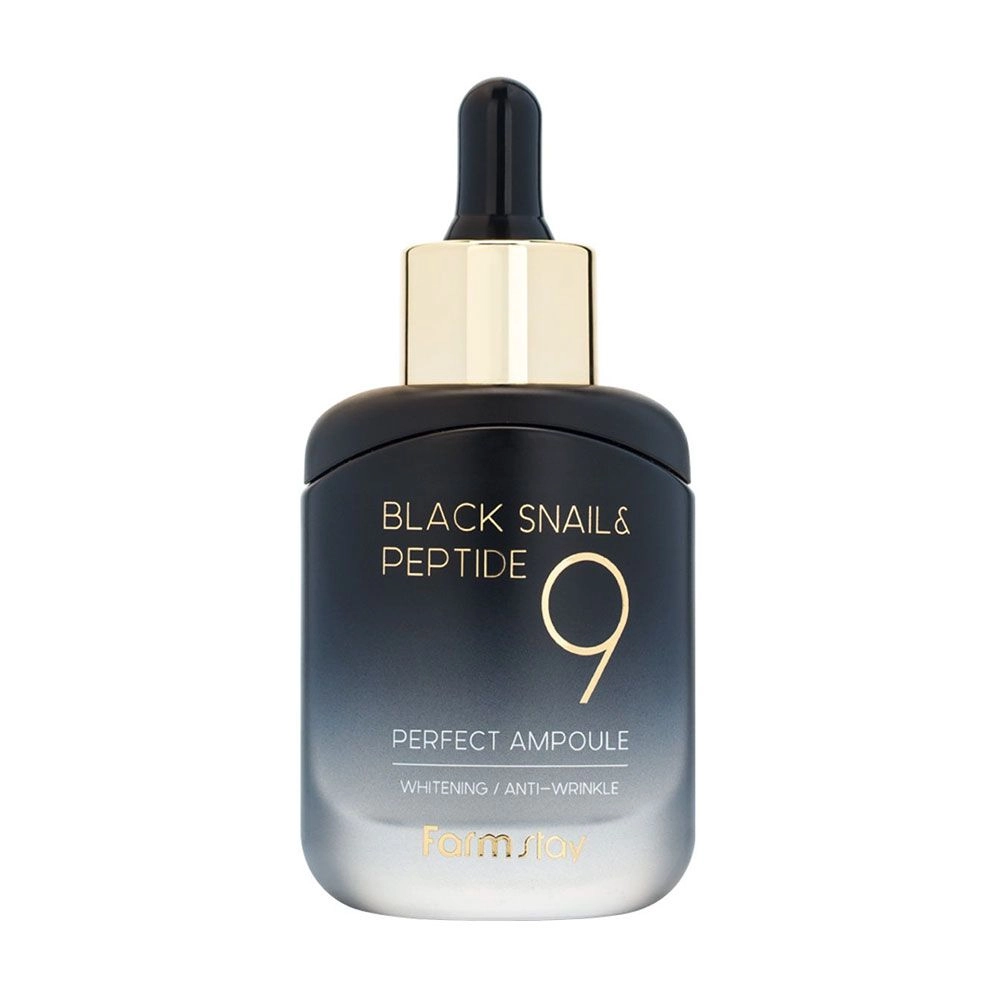 FarmStay Освітлювальна ампульна сироватка для обличчя Black Snail & Peptide 9 Perfect Ampoule з комплексом з 9 пептидів, проти зморшок, 35 мл - фото N1
