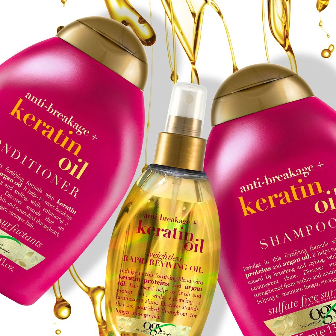 OGX Шампунь против ломкости волос Anti-Breakage + Keratin Oil Shampoo с кератиновым маслом, 385 мл - фото N2