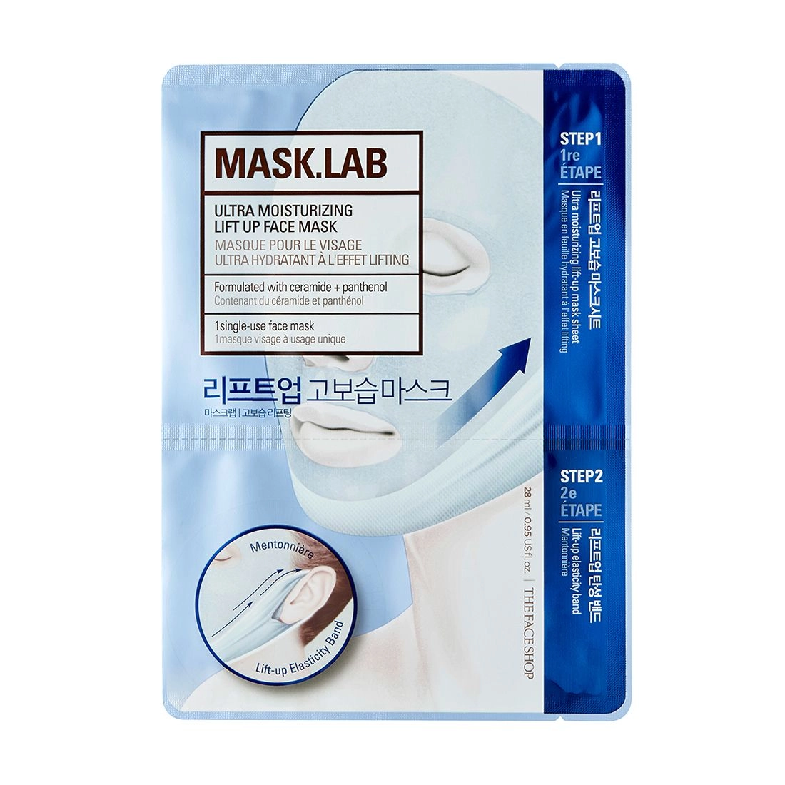 The Face Shop Двоступенева зволожувальна тканинна маска для обличчя Mask.Lab Ultra Moisturizing Lift Up Face Mask з ліфтинг-ефектом, 28 мл - фото N1