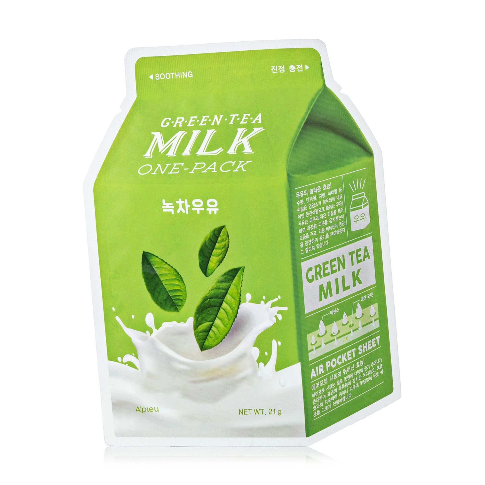 Тканинна маска для обличчя "Зелений чай" - A'pieu Green Tea Milk One-Pack, 21 г - фото N1