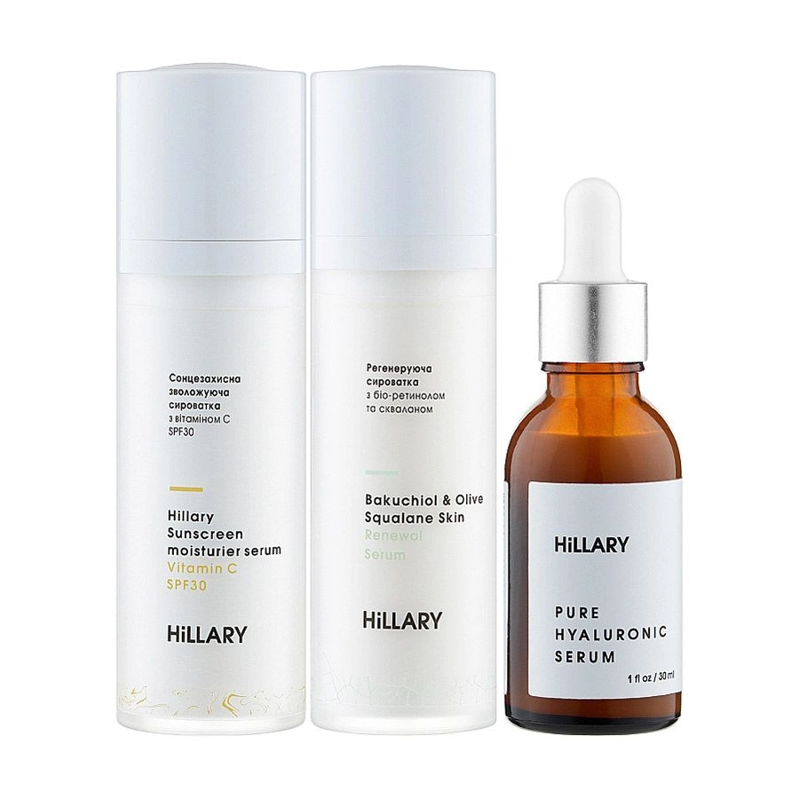 Hillary Набір Summer Skin Комплексний догляд за обличчям влітку для сухої та чутливої шкіри (сироватка, 3*30 мл) - фото N1
