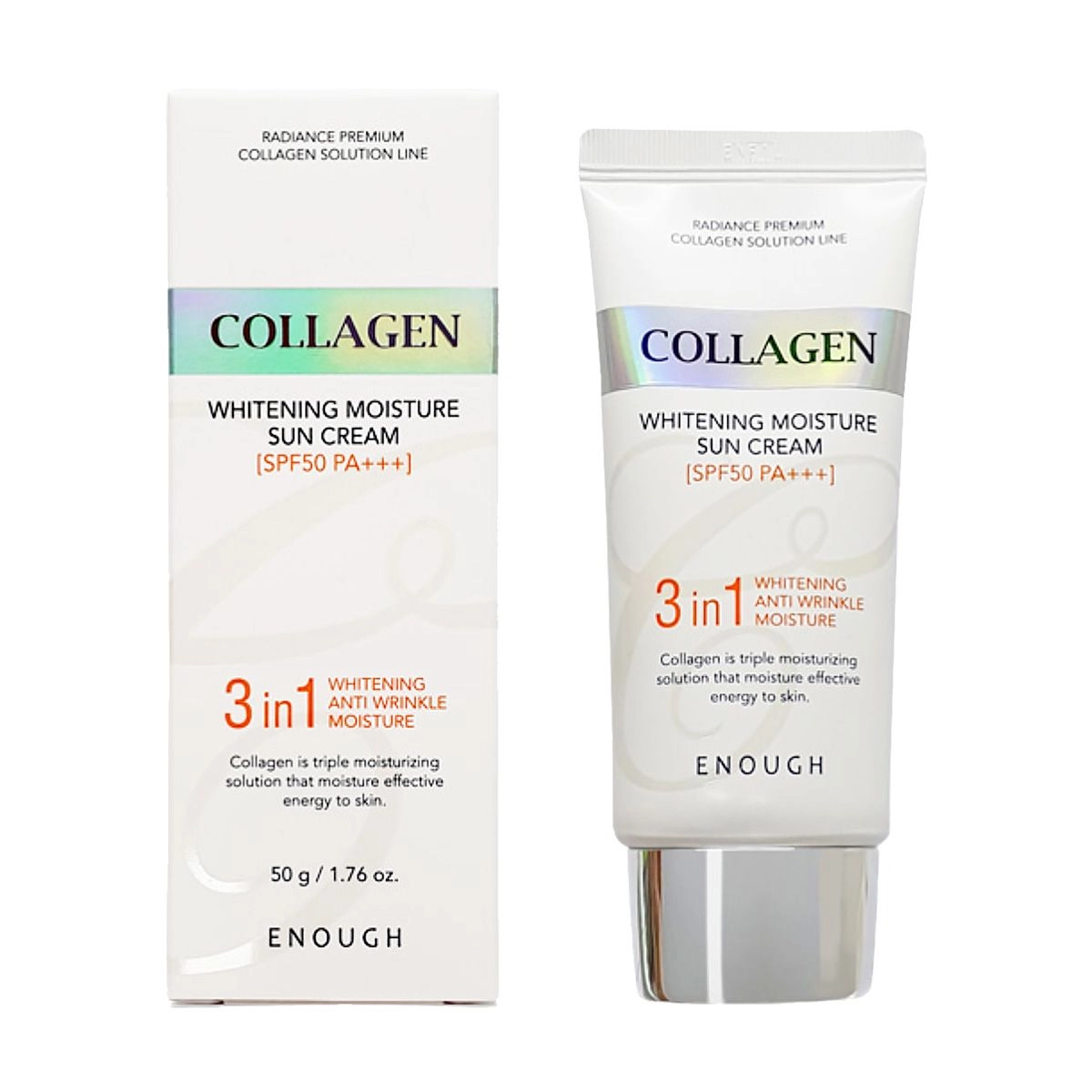 Солнцезащитный крем для лица с коллагеном - Enough Collagen 3 in 1 Whitening Moisture Sun Сream SPF50/ PA+++, 50 мл - фото N1
