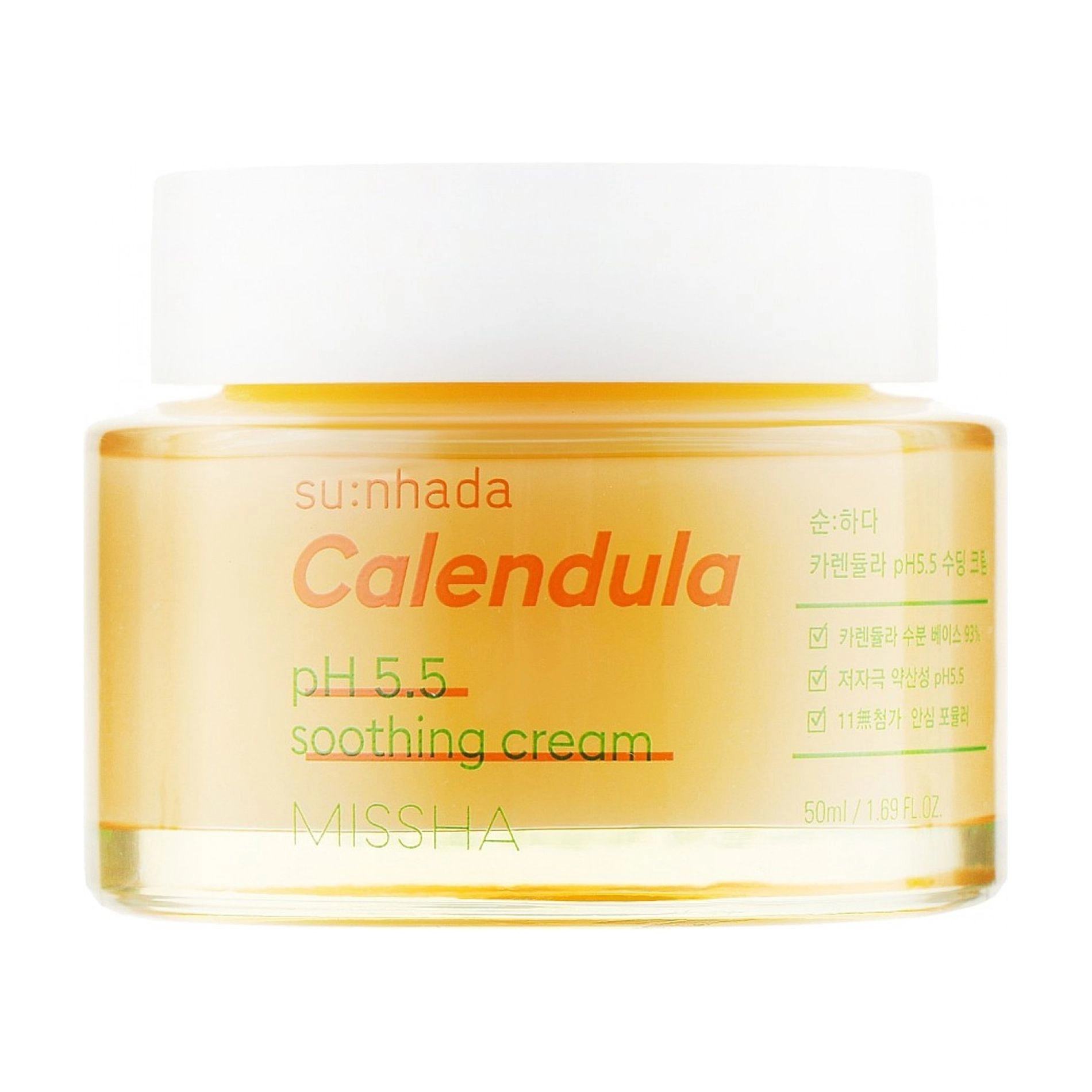 Missha Успокаивающий крем Su:Nhada Calendula pH 5.5 Soothing Cream для чувствительной кожи лица, 50 мл - фото N1