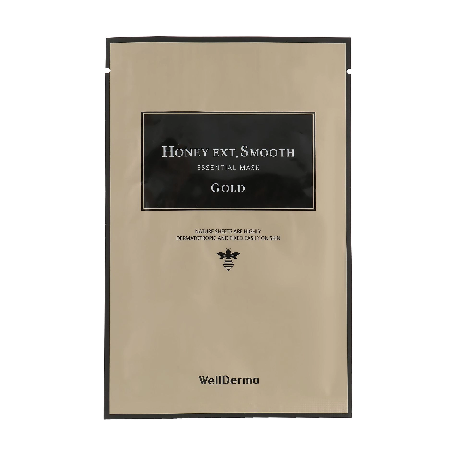 WellDerma Тканинна маска Hony Ext Smooth Essential Mask Gold з екстрактом прополісу та золотом, 10*25 мл - фото N1