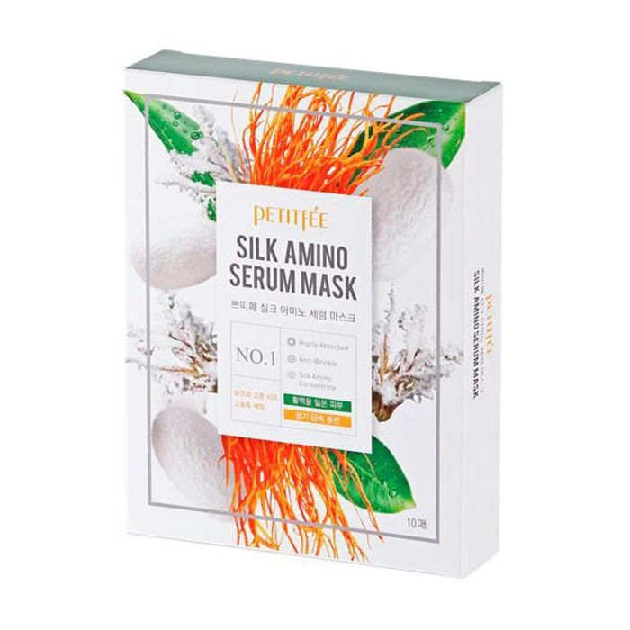 PETITFEE & KOELF Тканинна маска для обличчя Silk Amino Serum Mask з протеїнами шовку, 10 шт*25 г - фото N1