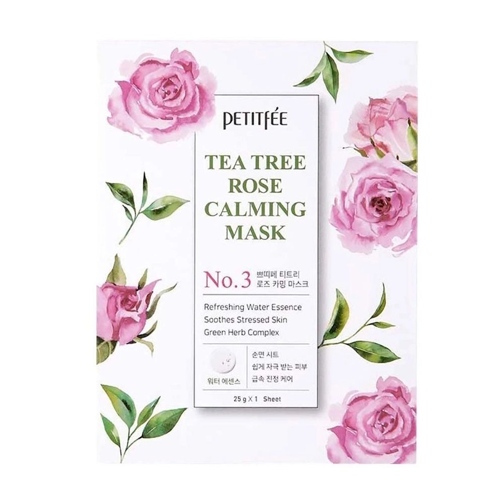 PETITFEE & KOELF Успокаивающая тканевая маска для лица Tea Tree Rose Calming Mask с экстрактом чайного дерева и розы, 25 г - фото N1