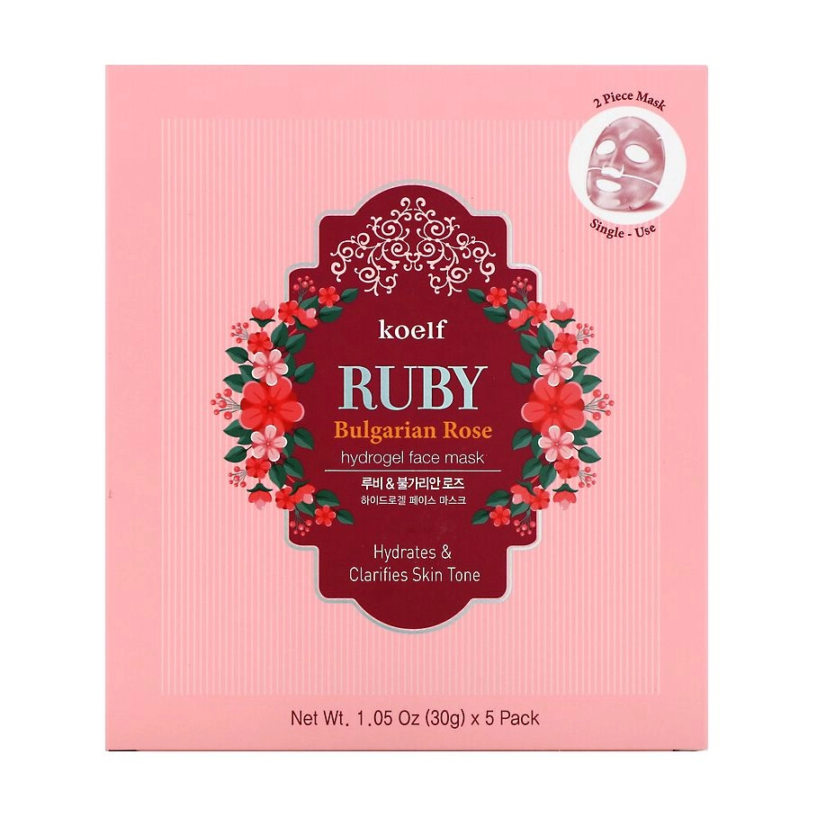 PETITFEE & KOELF Гідрогелева маска для обличчя Ruby Bulgarian Rose Hydro Gel Mask з рубіном та болгарьскою трояндою, 5*30 г - фото N1