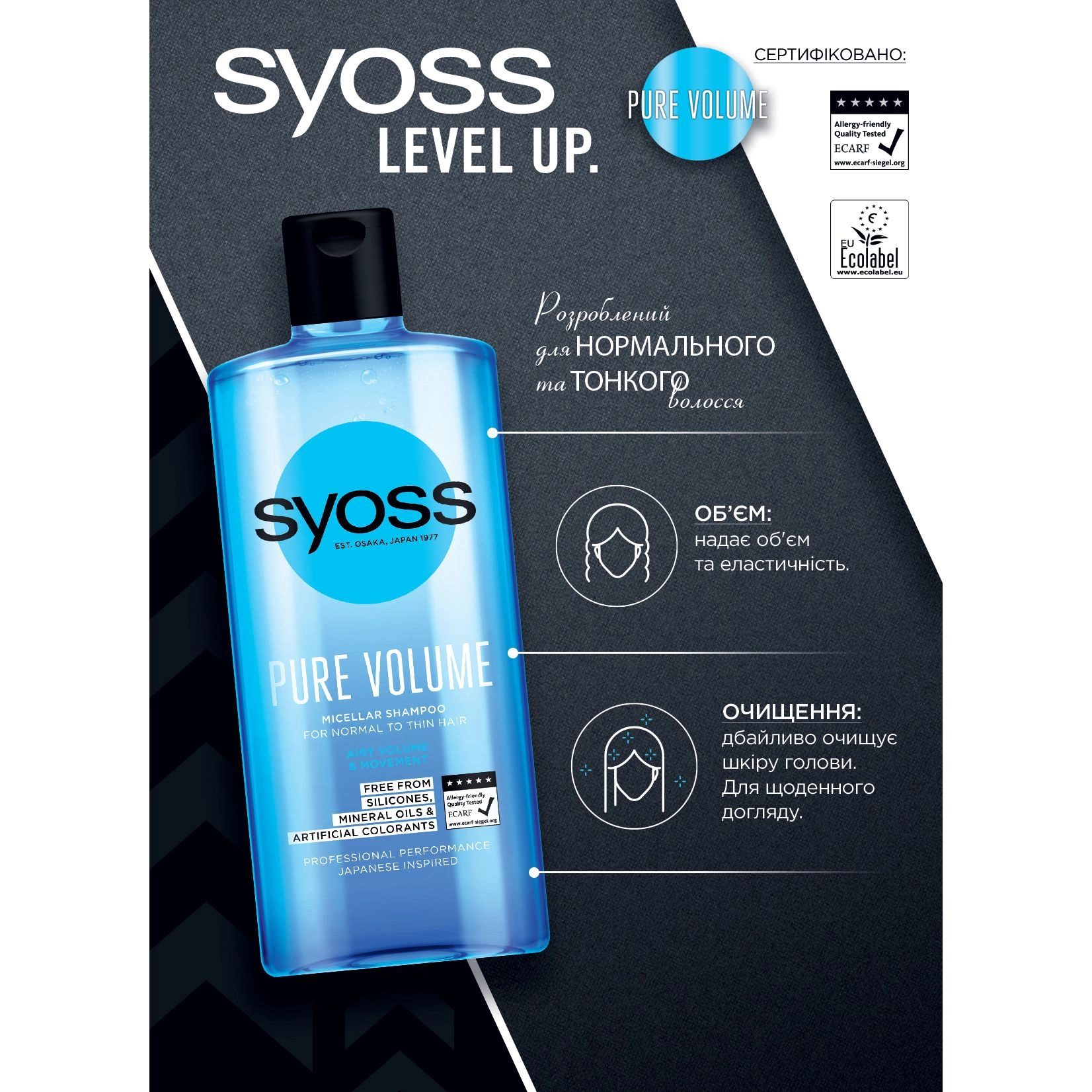 SYOSS Міцелярний шампунь для нормального та тонкого волосся Pure Volume Micellar Shampoo, 440 мл - фото N3