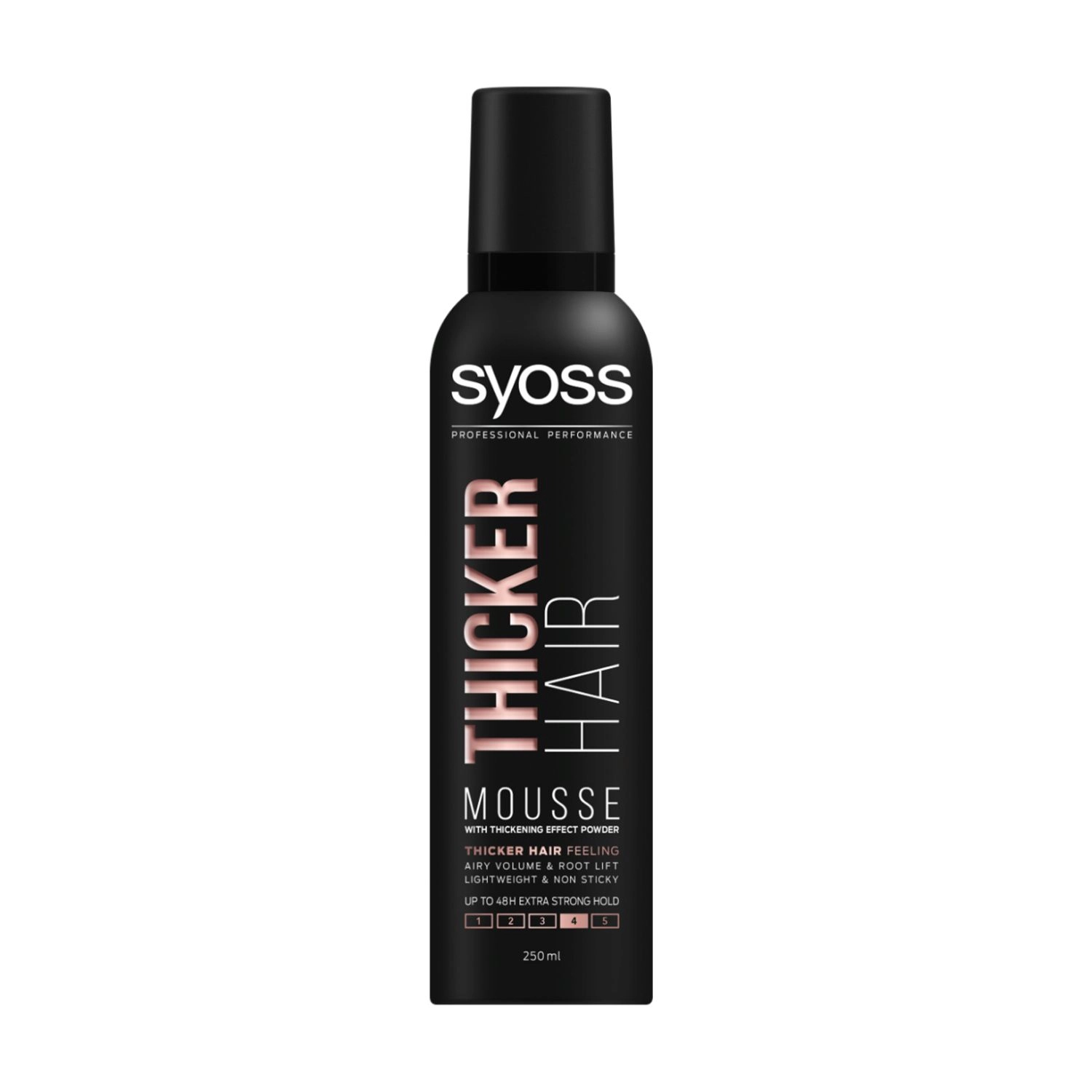 SYOSS Мусс для волос Thicker Hair Mousse с волокнами для утолщения, фиксация 4 (экстрасильная), 250 мл - фото N1