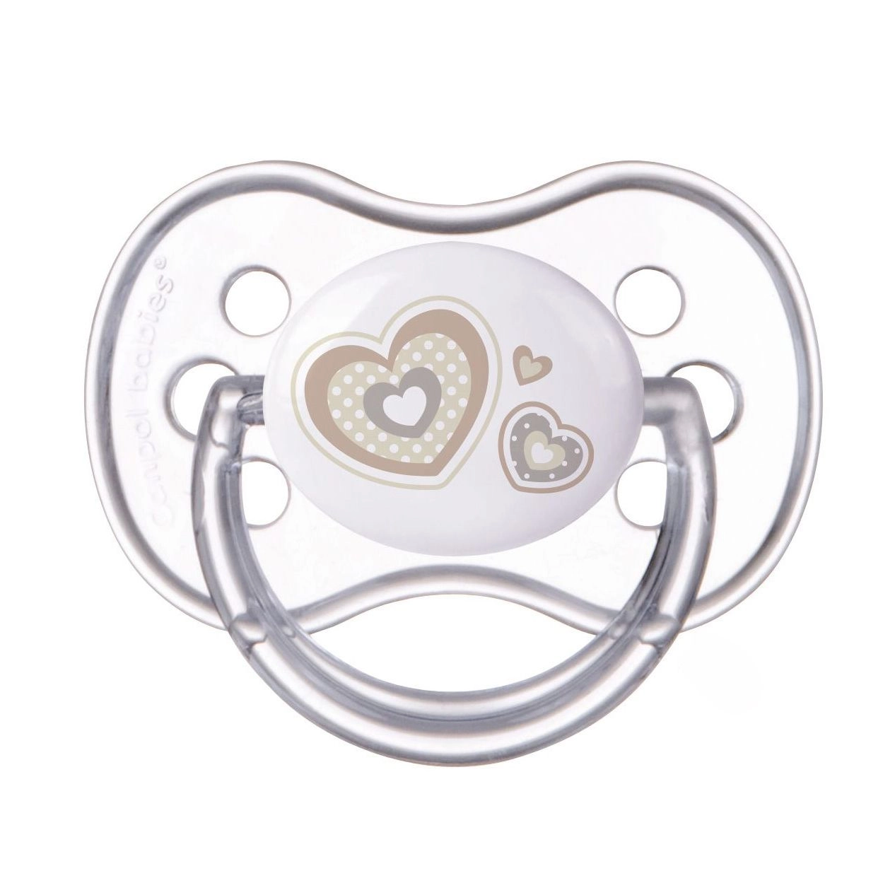 Canpol Babies Пустышка силиконовая симметричная 0-6 м Newborn baby бежевые сердца - фото N1