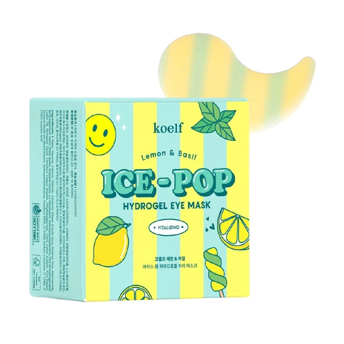 PETITFEE & KOELF Гідрогелеві патчі для шкіри навколо очей Lemon & Basil Ice-Pop Hydrogel Eye Mask з лимоном та базиліком, 60 шт - фото N3