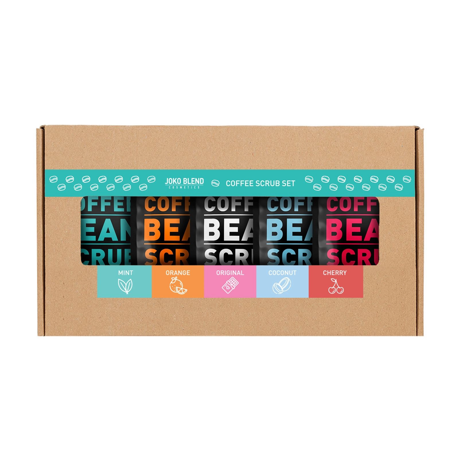 Joko Blend Набор кофейных скрабов для тела Coffee Scrub Set (Mint, 50 г + Orange, 50 г + Original, 50 г + Coconut, 50 г + Cherry, 50 г) - фото N1