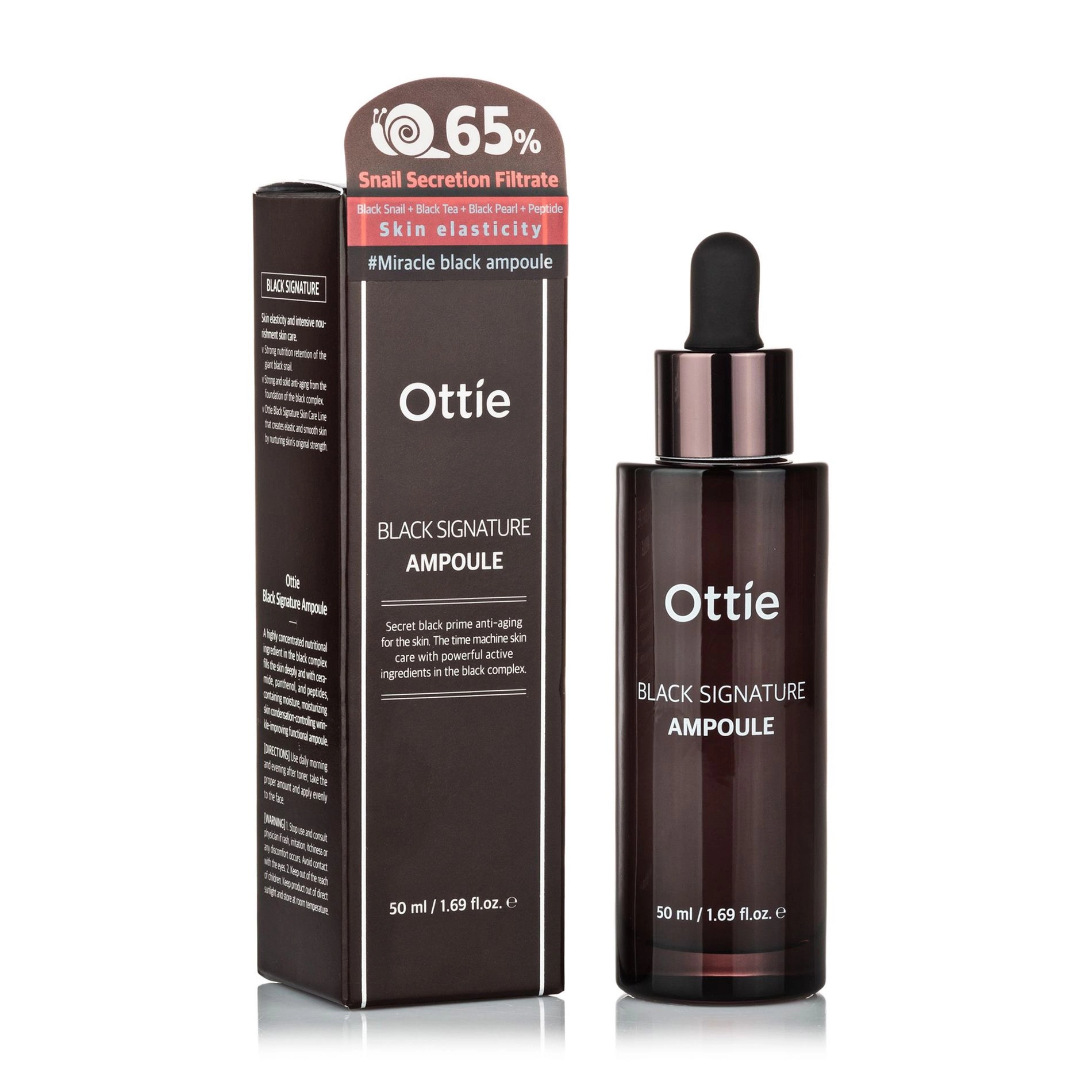 Ottie Омолоджувальна ампульна сироватка для обличчя Black Signature Ampoule з муцином чорного равлика, 50 мл - фото N1