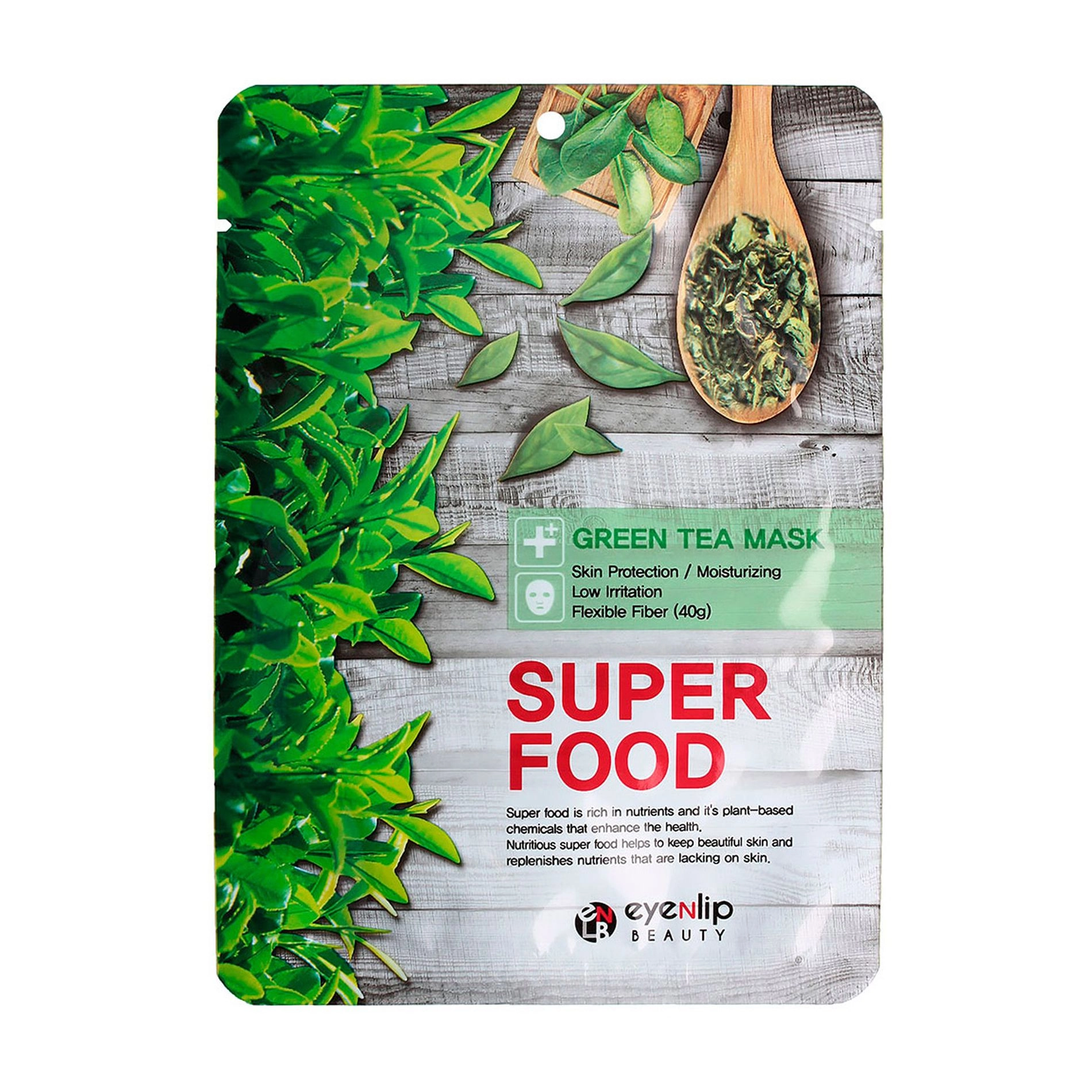 Тканинна маска для обличчя "Зелений чай" - Eyenlip Super Food Green Tea Mask, 23 мл, 1 шт - фото N1