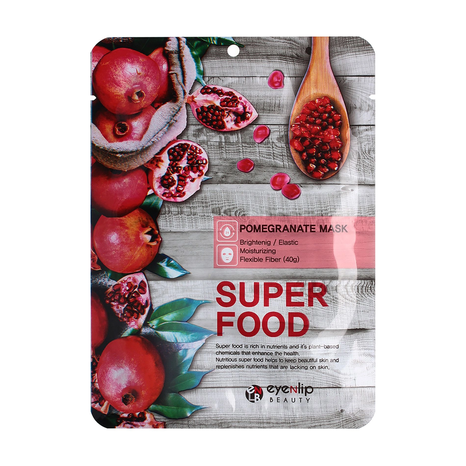 Тканевая маска для лица с экстрактом граната - Eyenlip Super Food Pomergranate Mask, 23 мл, 1 шт - фото N1