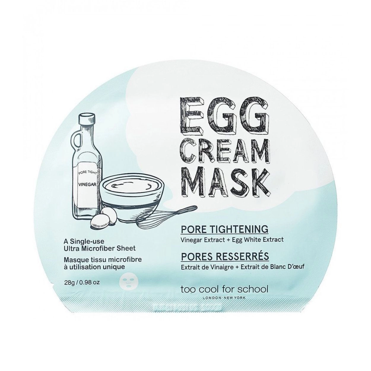 Too Cool For School Тканинна маска для обличчя Egg Cream Mask Pore Tightening з яєчним альбуміном, 28 г - фото N1