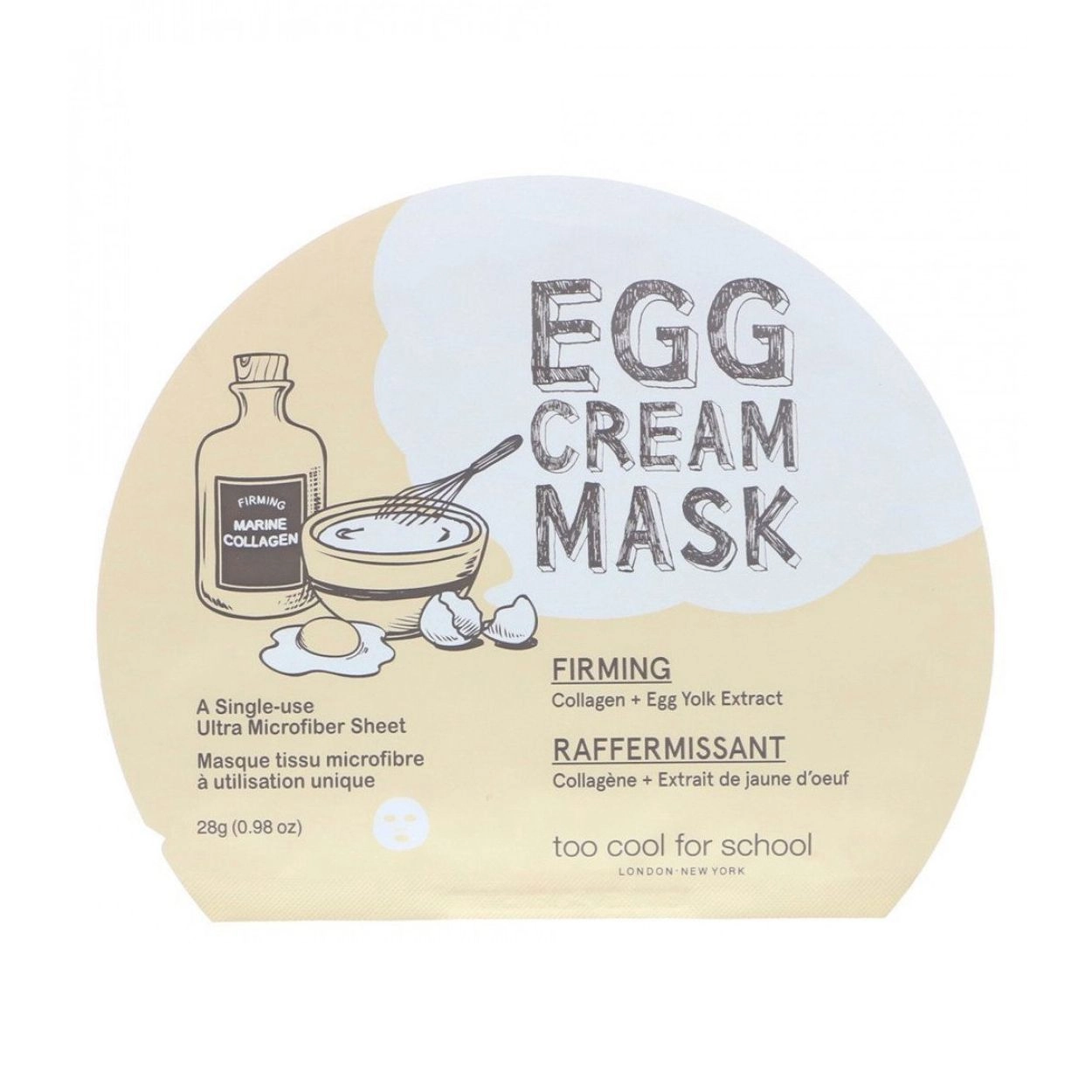 Too Cool For School Тканинна маска для обличчя Egg Cream Mask Firming з екстрактом жовтка, 28 г - фото N1