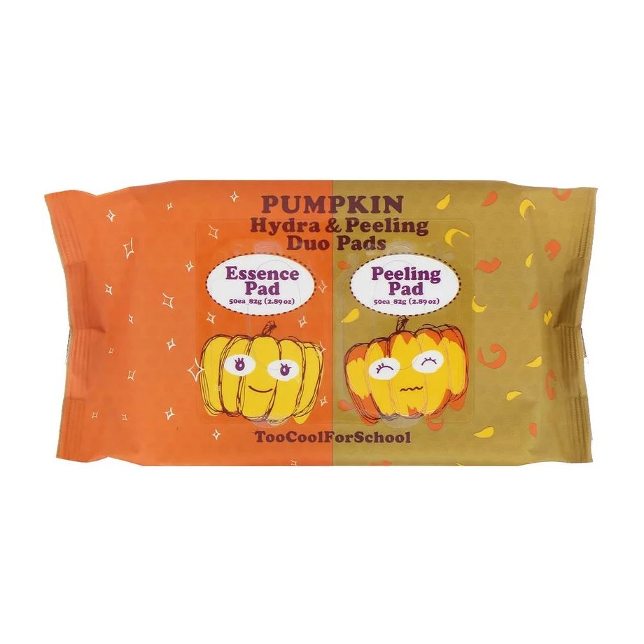 Too Cool For School Набор салфеток для пилинга и увлажнения кожи лица Pumpkin Hydra &Peeling Duo Pads, с экстрактом тыквы, 50+50 шт - фото N1