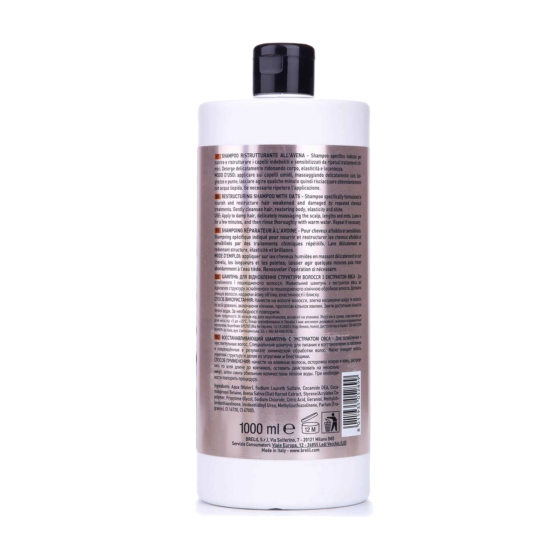 Brelil Відновлювальний шампунь для волосся Numero Restructuring Shampoo з екстрактом вівса, 1 л - фото N2