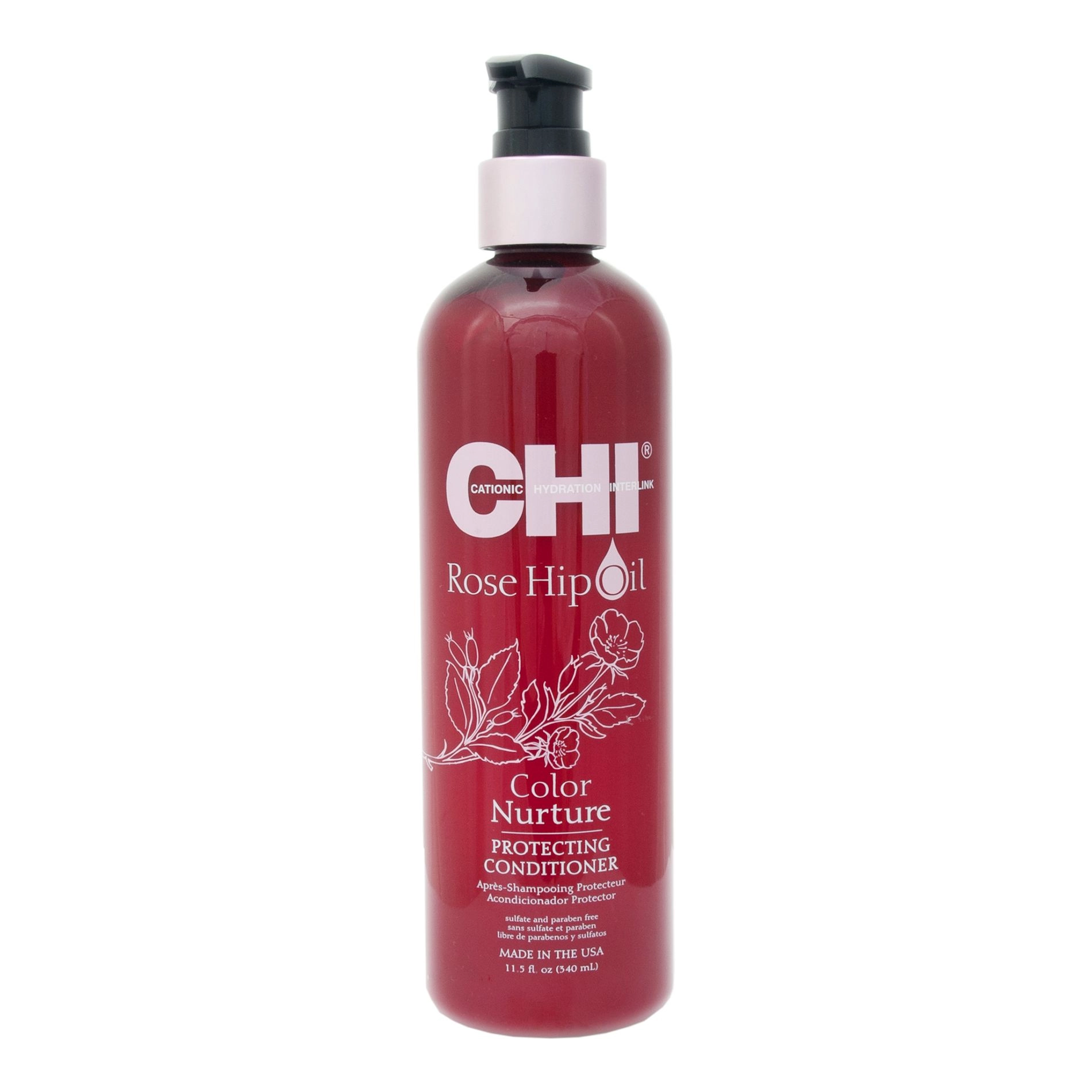 Защитный кондиционер для окрашенных волос с маслом розы и кератином - CHI Rose Hip Oil Color Nurture Protecting Conditioner, 340 мл - фото N1