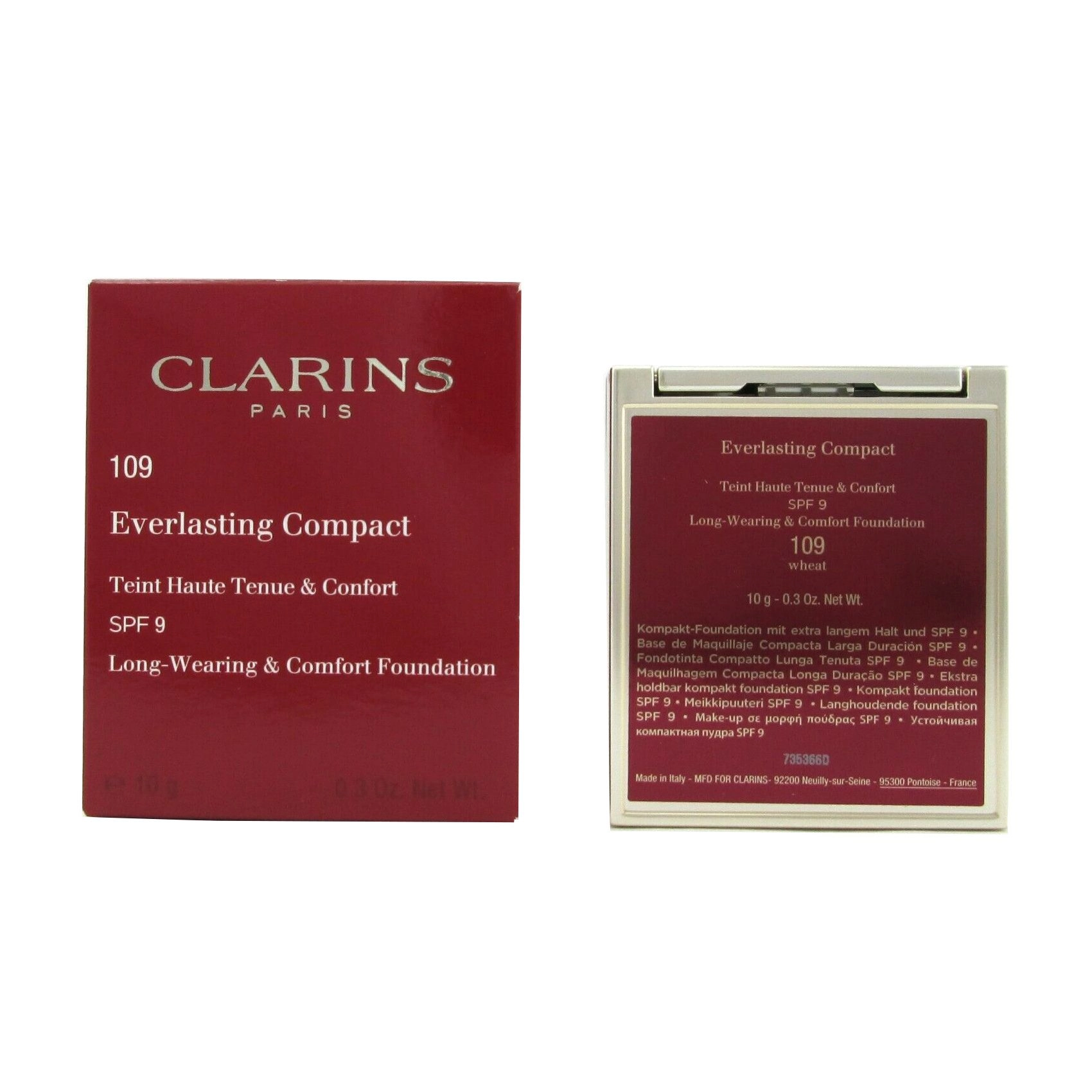 Clarins Компактная стойкая тональная крем-пудра для лица Everlasting Compact Foundation SPF 9, 109 Wheat, 10 г - фото N5